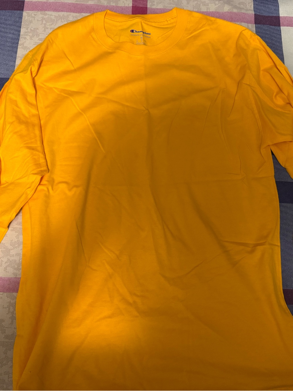 Champion Men's Long Sleeve Crewneck Shirt in Golden Yellow (M)
